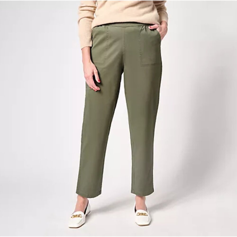 NWT Women's XL Regular Easy Wear Twill Straight Dark Olive Green Pants by Denim